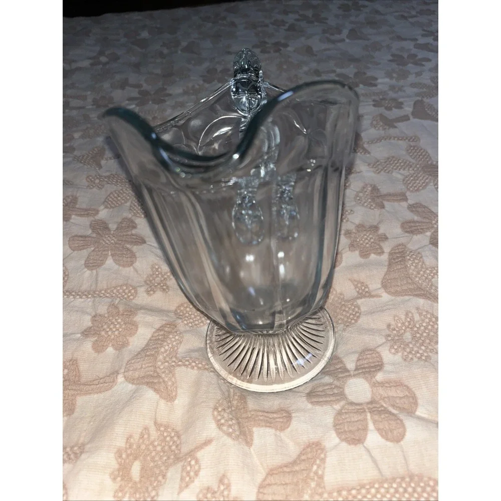 Blue Tinted Pitcher Elegant Glass  Fluted Notch‎ Handle Mcm Imperial Footed